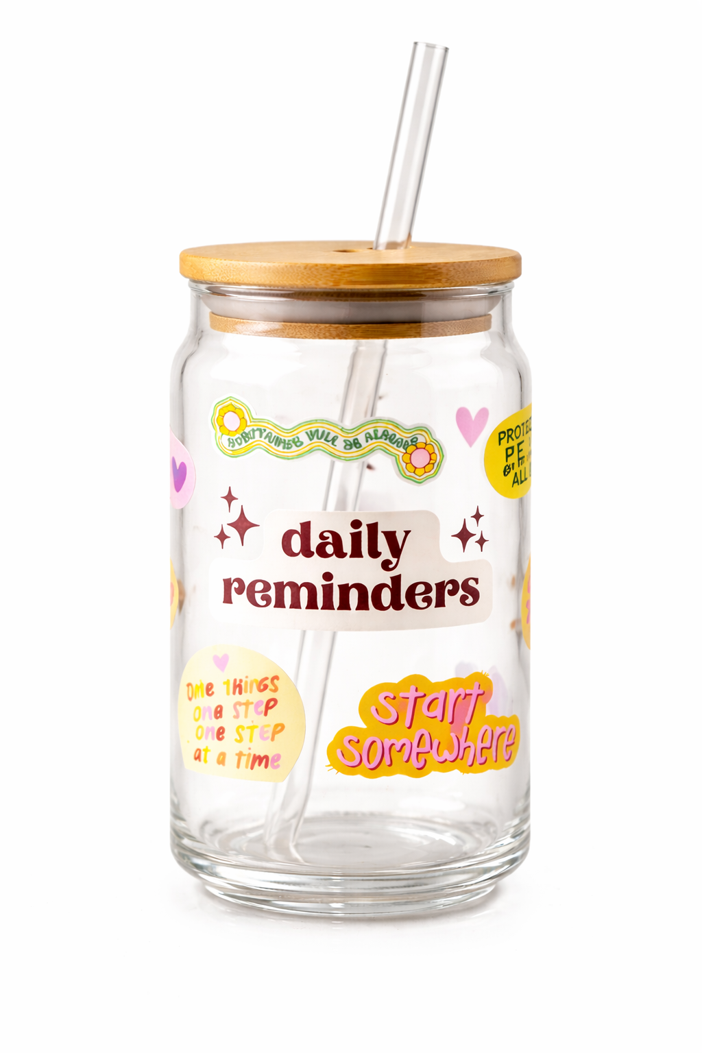 Daily reminder Glass Tumbler with straw