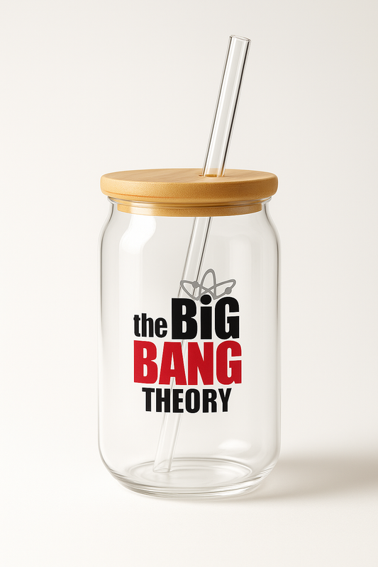 The Big Bang Theory Glass tumbler with wooden lid and glass straw | TBBT glass tumbler