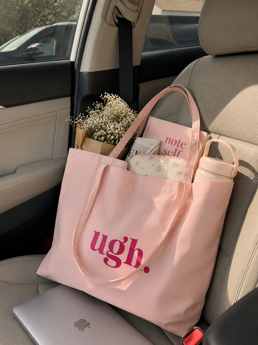 Baby Pink ugh Tote Bag | Minimal Pink Aesthetic Canvas Tote