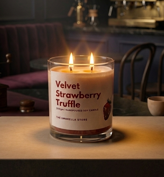 Velvet Strawberry Truffle Candle – Dessert Inspired Soy Wax Candle 🍓🍫