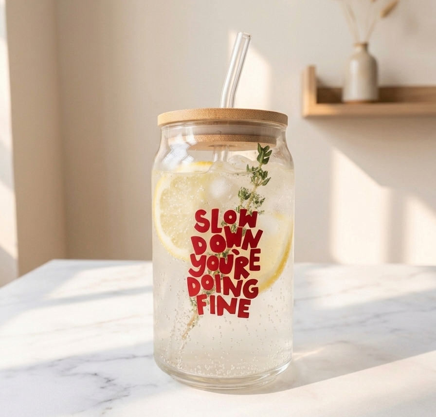 Slow down you're doing fine Glass Tumbler with straw