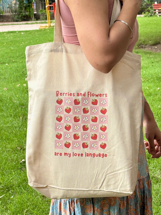 Berries and flowers tote bag | aesthetic tote bag