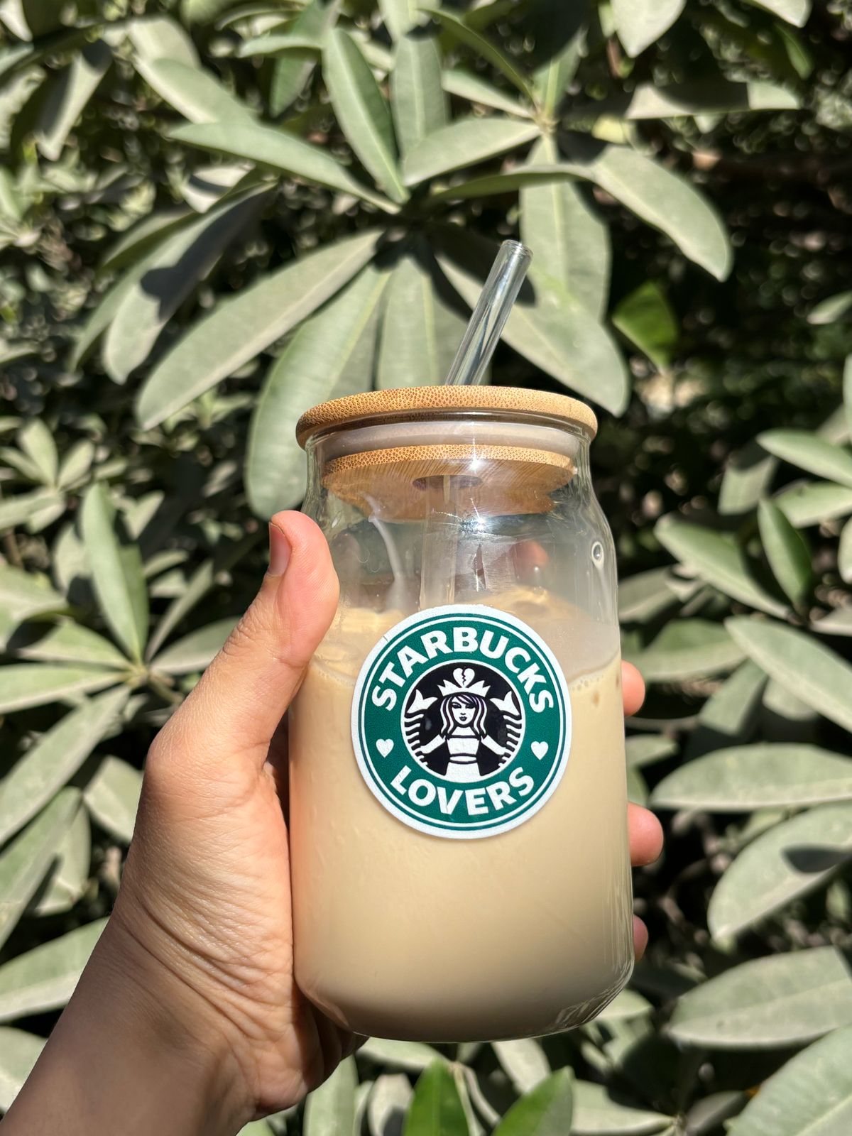 Starbucks lover Glass tumbler with wooden lid and glass straw | Taylor swift inspired themed glass tumbler