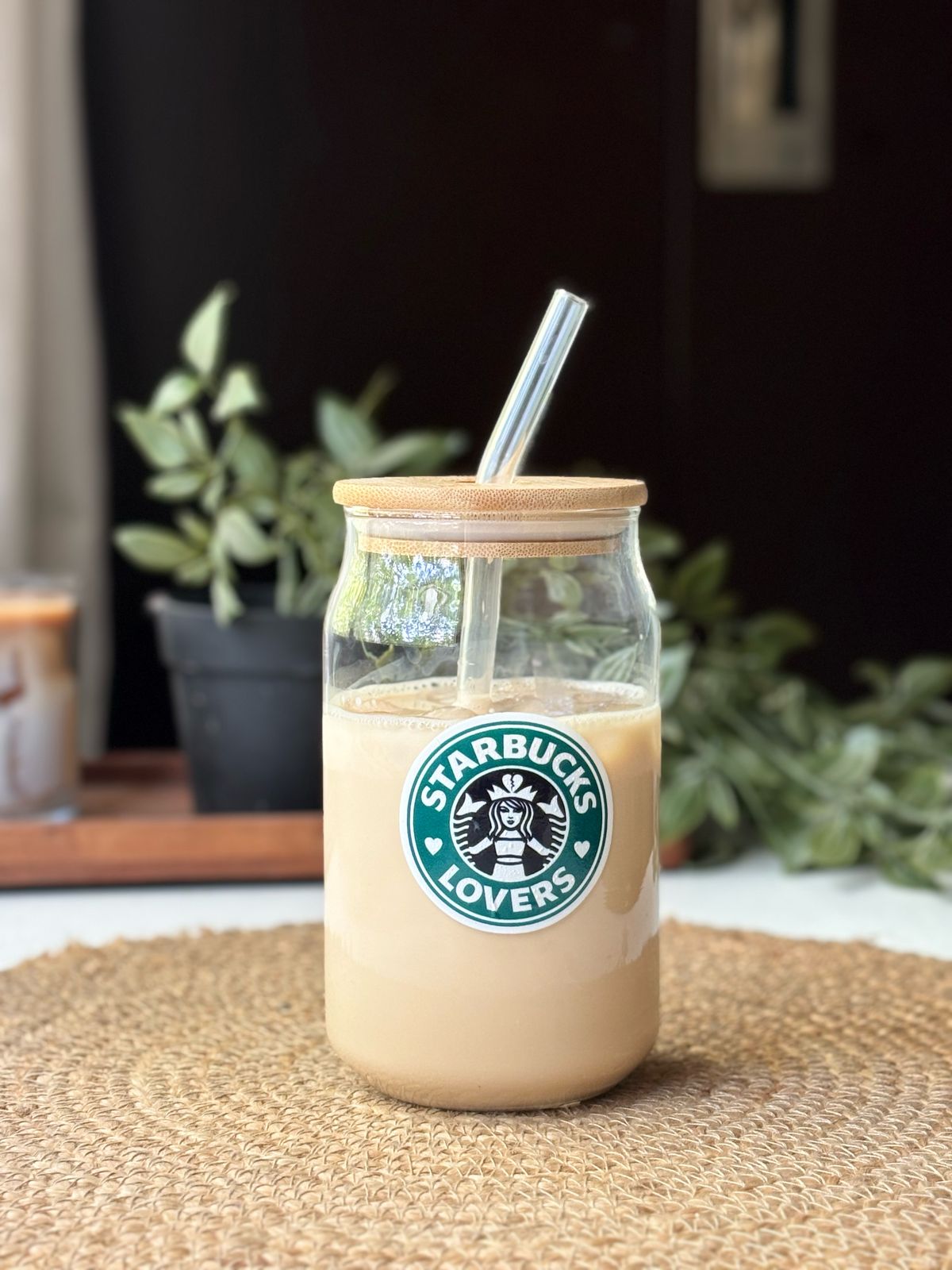 Starbucks lover Glass tumbler with wooden lid and glass straw | Taylor swift inspired themed glass tumbler