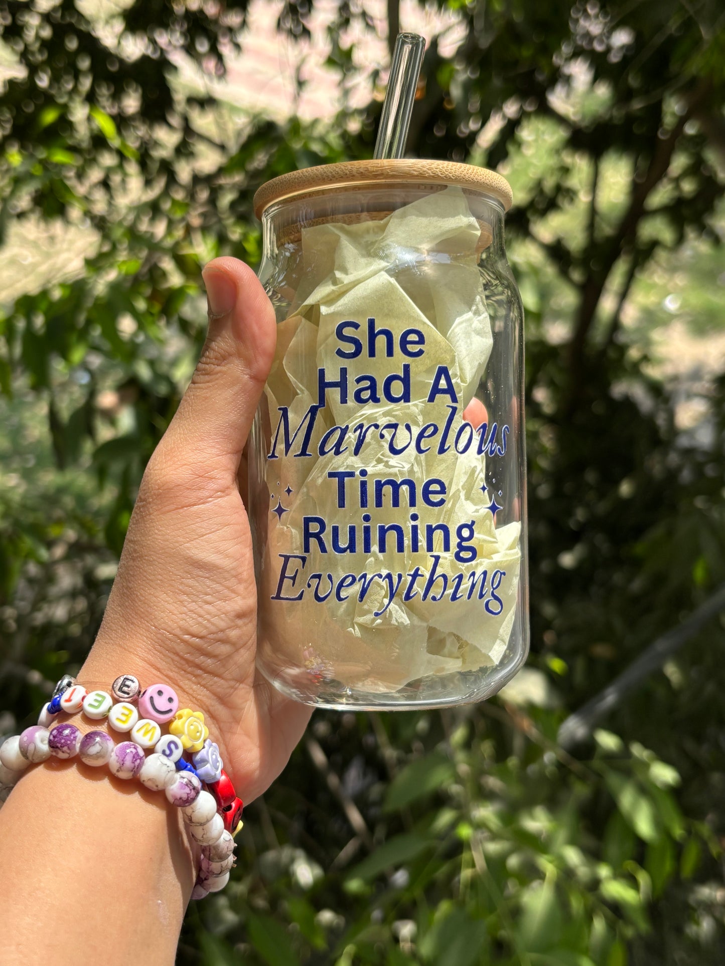 The Great American Dynasty Glass tumbler with wooden lid and glass straw | Taylor swift inspired themed glass tumbler