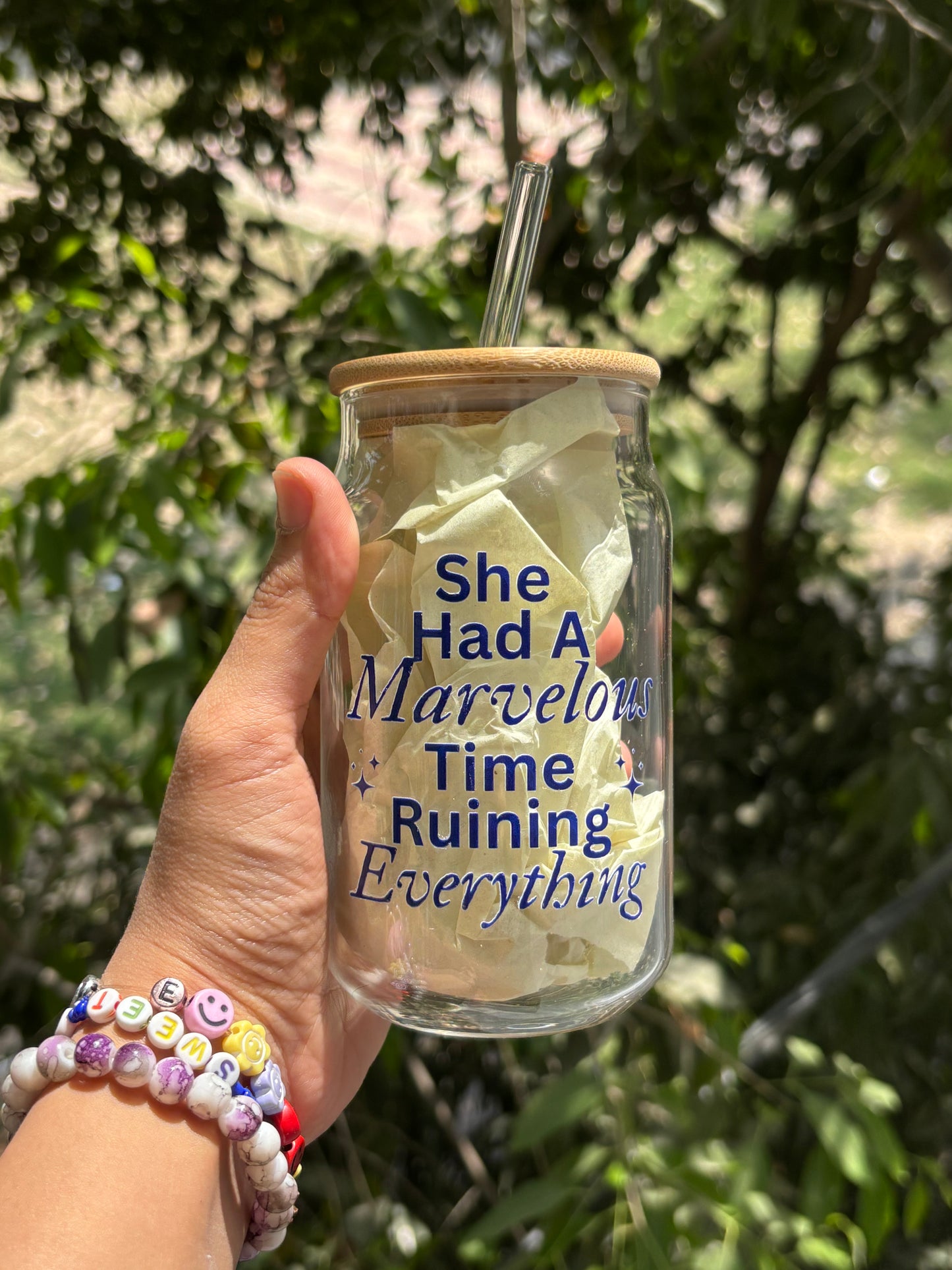 The Great American Dynasty Glass tumbler with wooden lid and glass straw | Taylor swift inspired themed glass tumbler