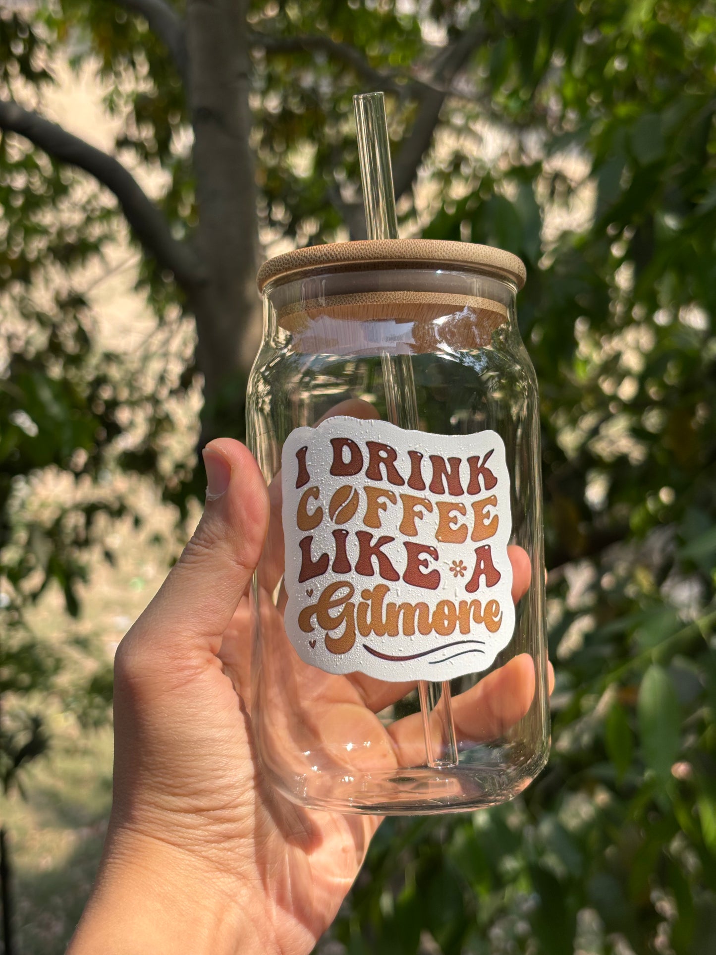 I drink coffee like a gilmore Glass tumbler with wooden lid and glass straw |Gilmore girls themed glass tumbler