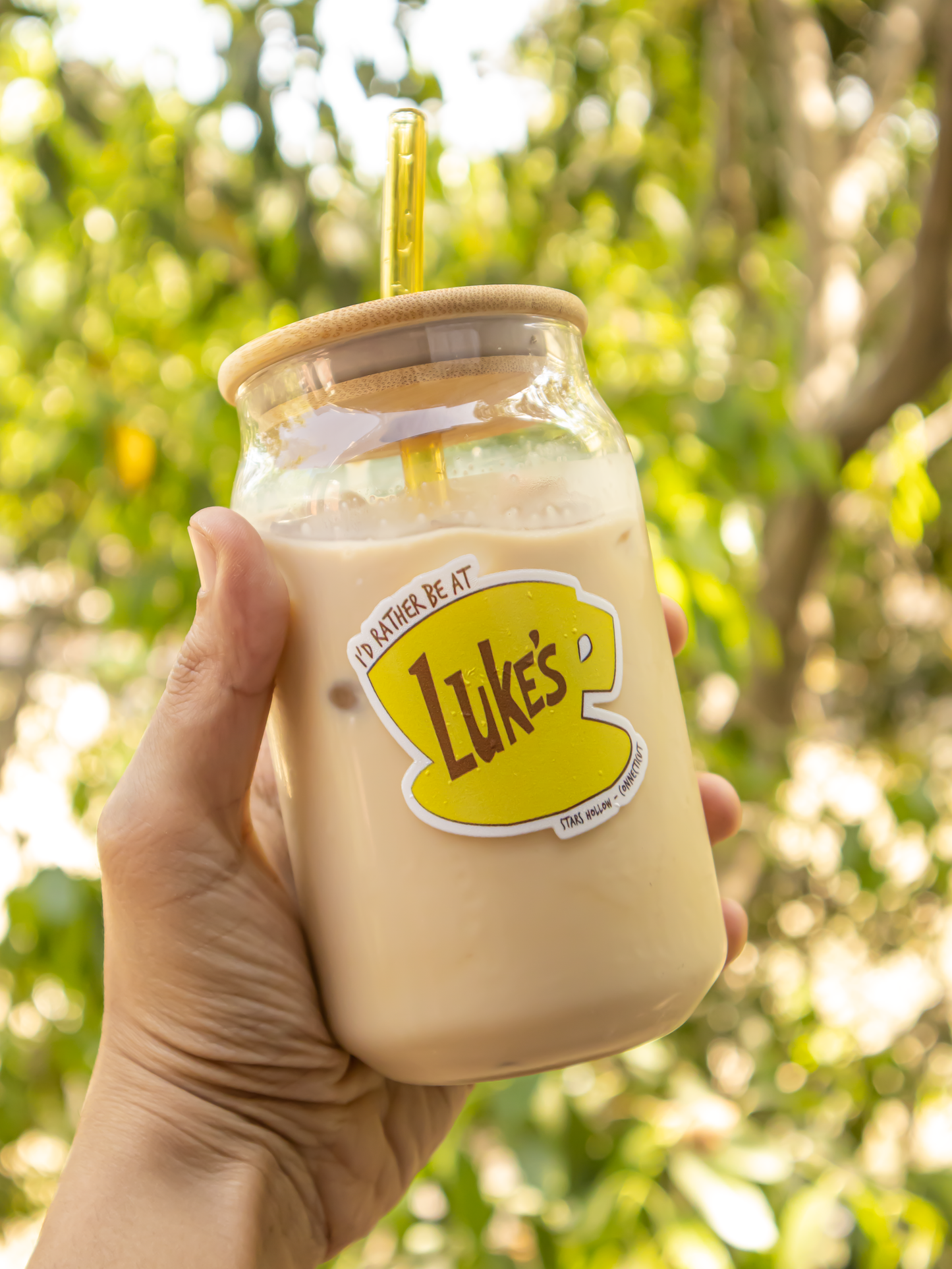 Luke's Glass tumbler with wooden lid and glass straw |Gilmore girls themed glass tumbler