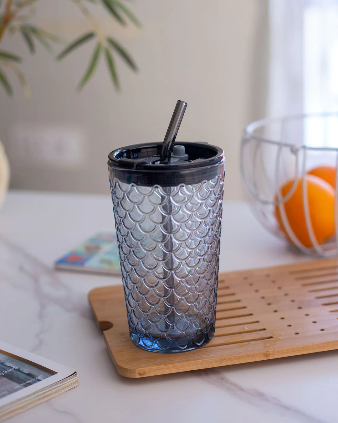 Black Borosilicate Glass Tumbler with Lid Glass Straw – The