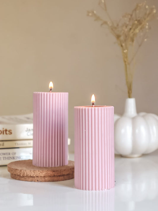 Lilac Ribbed Pillar 4" Soy Candle-Set of 2 - The Umbrella store