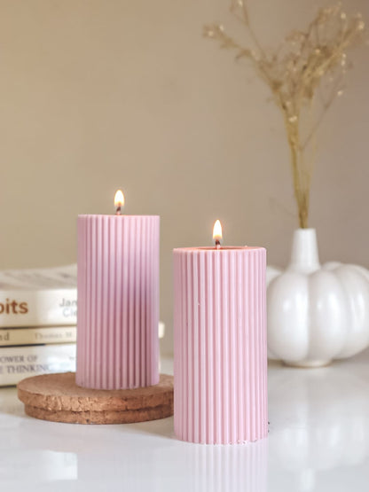 Lilac Ribbed Pillar 4" Soy Candle-Set of 2 - The Umbrella store