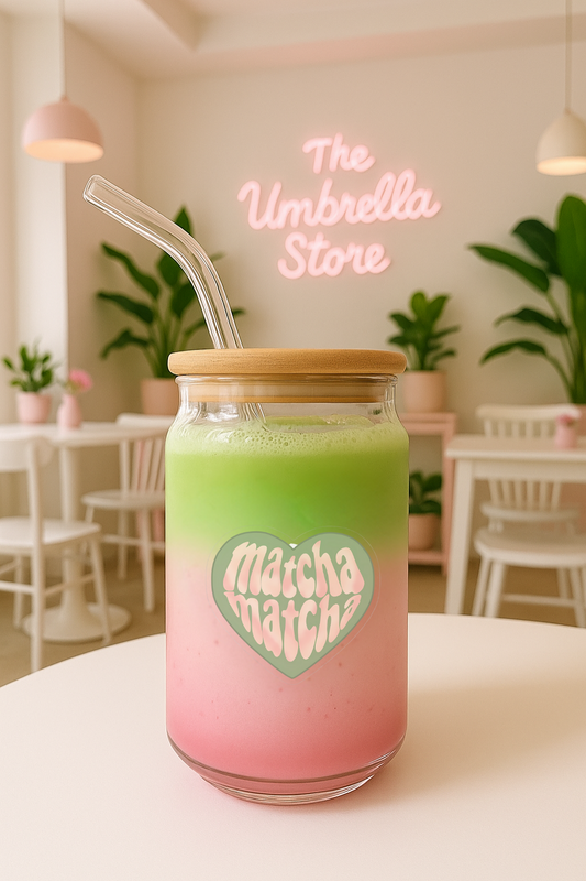 Matcha Glass tumbler with wooden lid and glass straw | Matcha glass tumbler