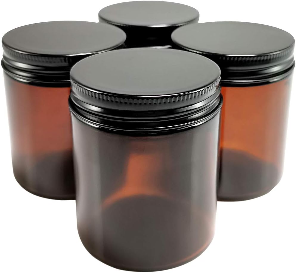 Amber Glass Jars with Black Metal Caps- 180gm