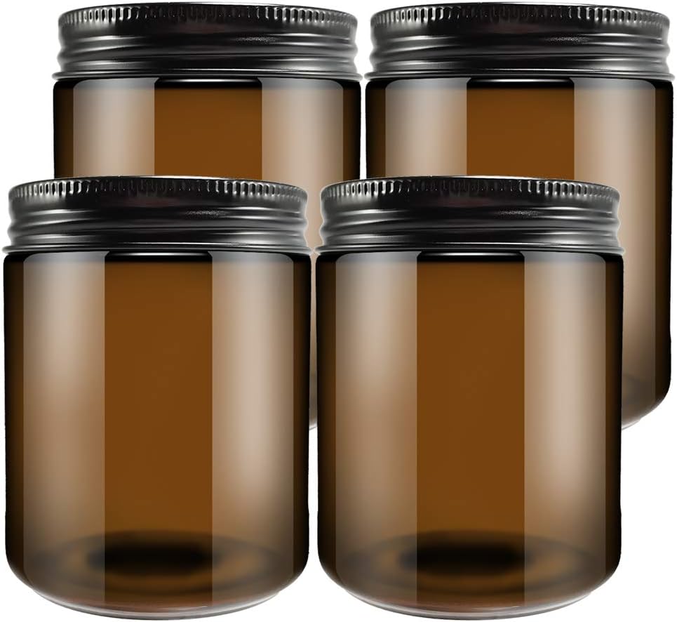 Amber Glass Jars with Black Metal Caps- 180gm