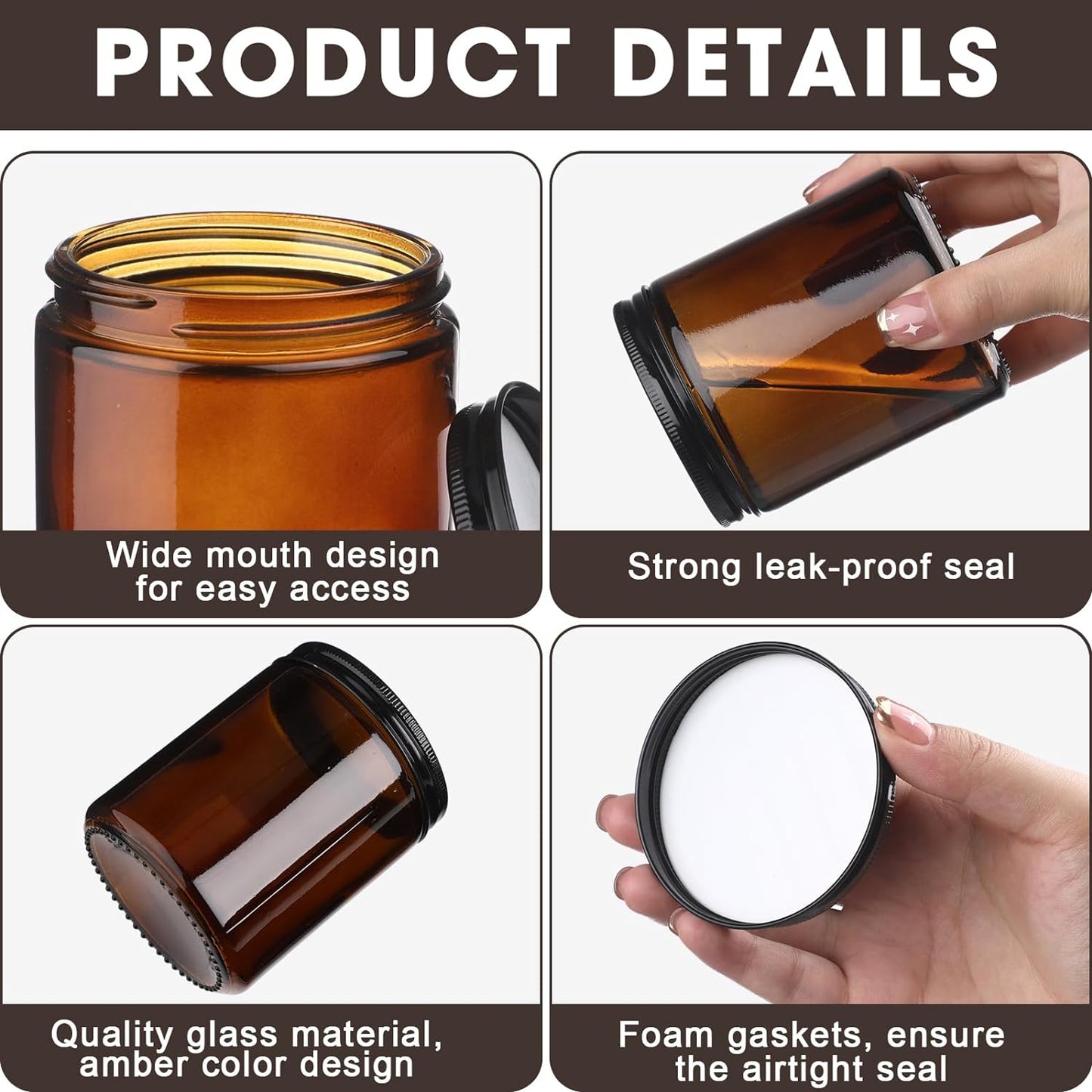 Amber Glass Jars with Black Metal Caps- 180gm