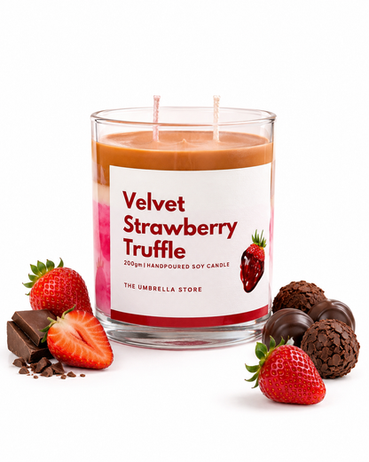 Velvet Strawberry Truffle Candle – Dessert Inspired Soy Wax Candle 🍓🍫