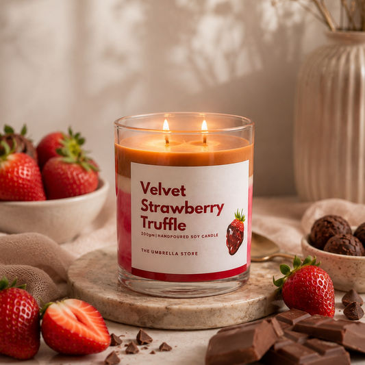 Velvet Strawberry Truffle Candle – Dessert Inspired Soy Wax Candle 🍓🍫