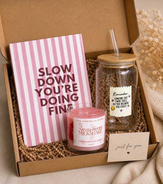Slow down you're doing fine Gift Box – Candle, Journal & Glass tumbler