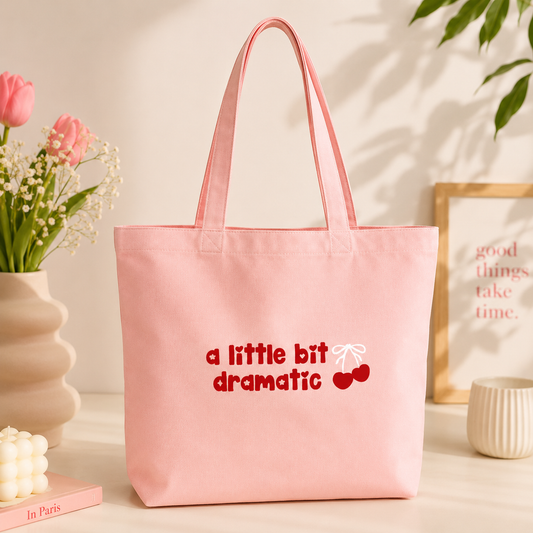 "A little bit dramatic" Baby Pink Tote Bag | Minimal Pink Aesthetic Canvas Tote