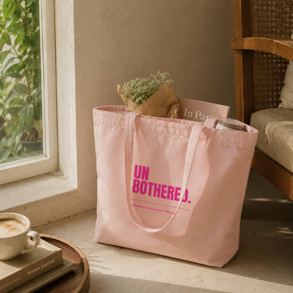 Unbothered Baby Pink Tote Bag | Minimal Pink Aesthetic Canvas Tote