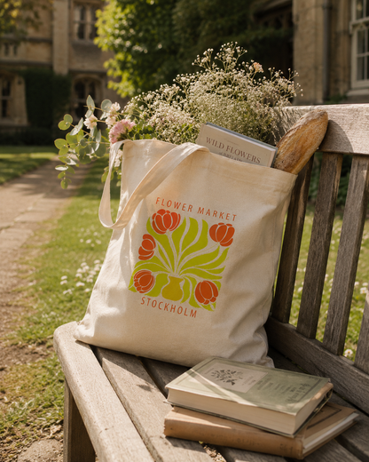 Flower Market Stockholm Tote Bag | Cottagecore Canvas Tote | Vintage Floral Aesthetic Bag