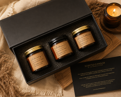 Diwali Scented candle Gift Hamper: Set of 3 candles| Luxe Hamper Box- Autumn + Love letters+ Library