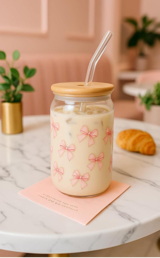 Coquette glass tumbler | pink bow tumbler