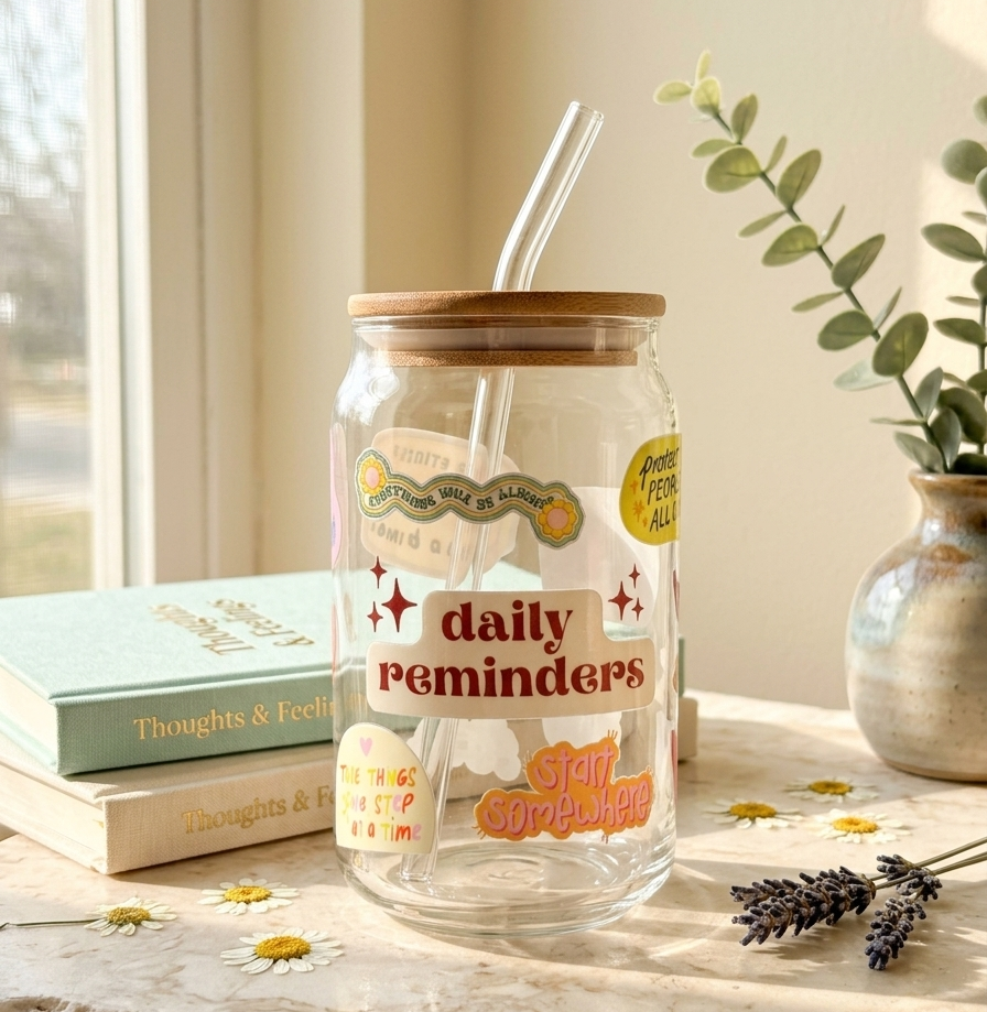 Daily reminder Glass Tumbler with straw