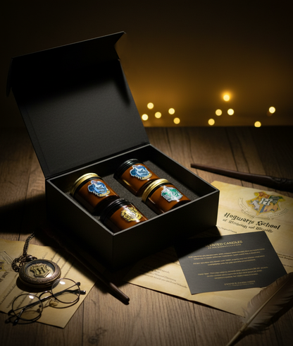 Harry Potter Themed Scented candle Gift Hamper: Set of 4 candles| Hogwarts house box
