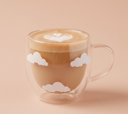 Cloud Glass Mug – Double Wall Insulated Clear Cup for Coffee, Tea & Lattes – Aesthetic Cute Gift for Girls