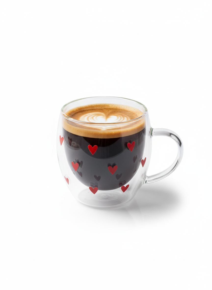 Heart Glass Mug – Double Wall Insulated Clear Cup for Coffee, Tea & Lattes – Aesthetic Cute Gift for Girls