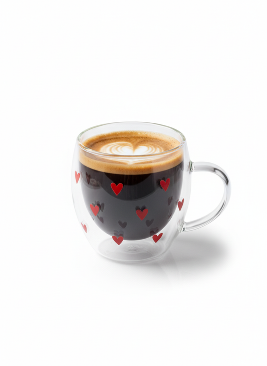 Heart Glass Mug – Double Wall Insulated Clear Cup for Coffee, Tea & Lattes – Aesthetic Cute Gift for Girls