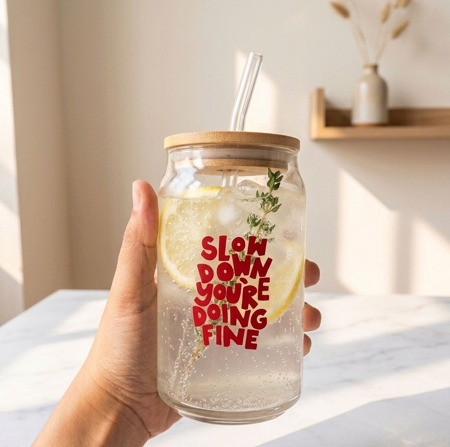 Slow down you're doing fine Glass Tumbler with straw