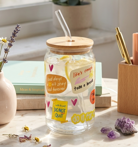 Daily reminder Glass Tumbler with straw