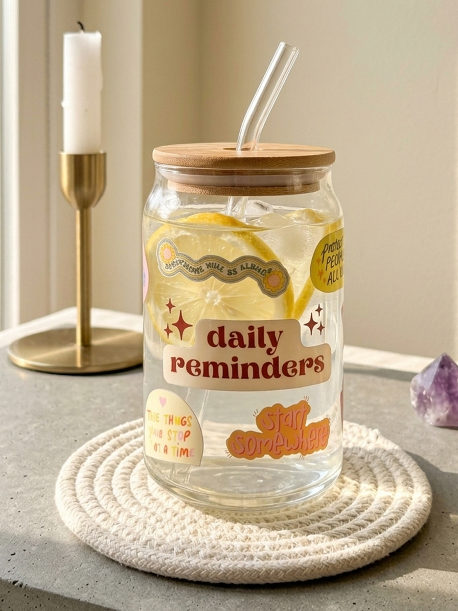 Daily reminder Glass Tumbler with straw