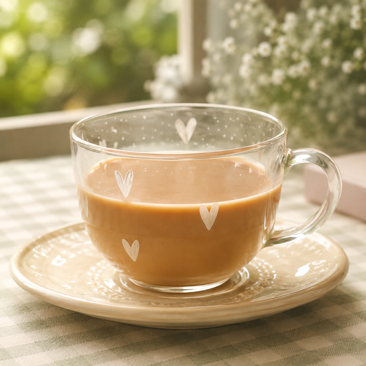White hearts glass mug