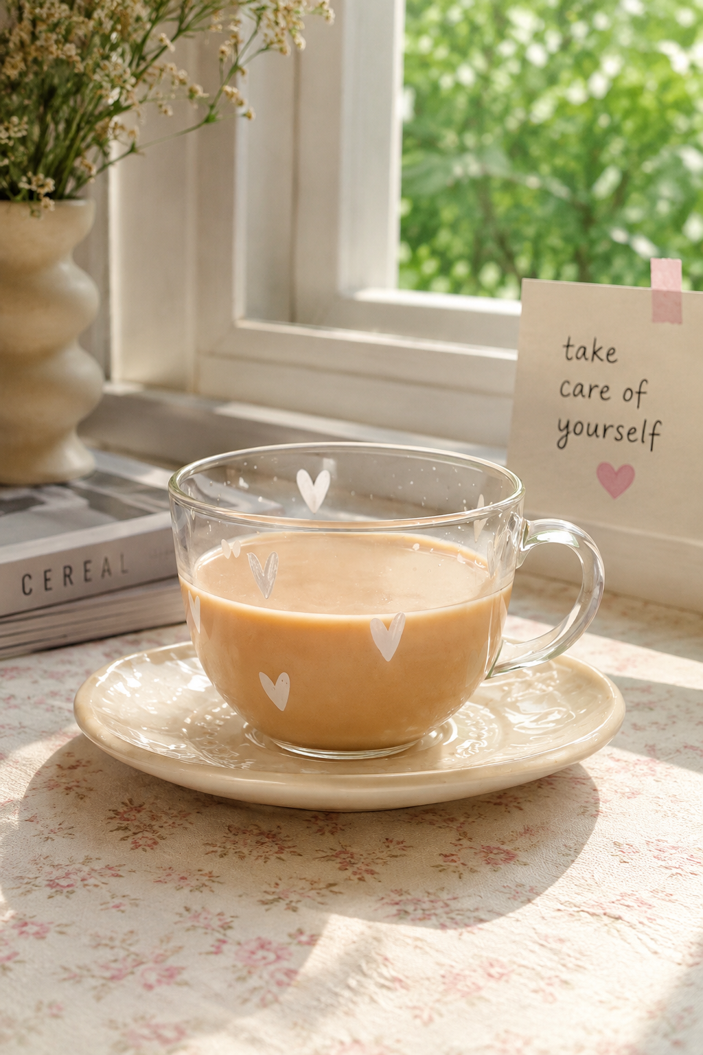 White hearts glass mug