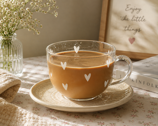 White hearts glass mug
