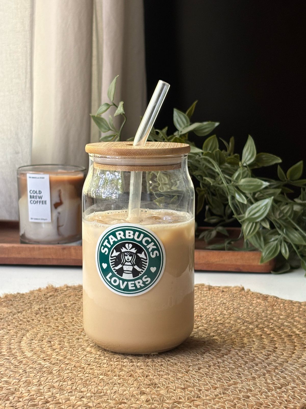 Starbucks lover Glass tumbler with wooden lid and glass straw | Taylor swift inspired themed glass tumbler