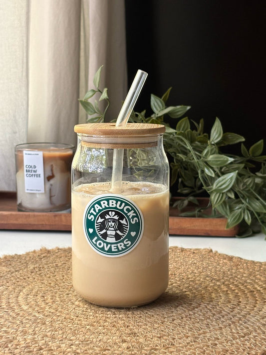 Starbucks lover Glass tumbler with wooden lid and glass straw | Taylor swift inspired themed glass tumbler