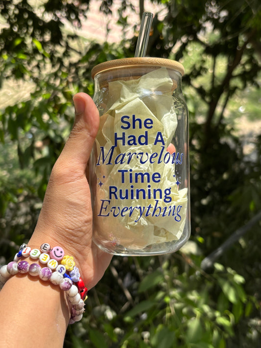 Mastermind Glass tumbler with wooden lid and glass straw | Taylor swift inspired themed glass tumbler