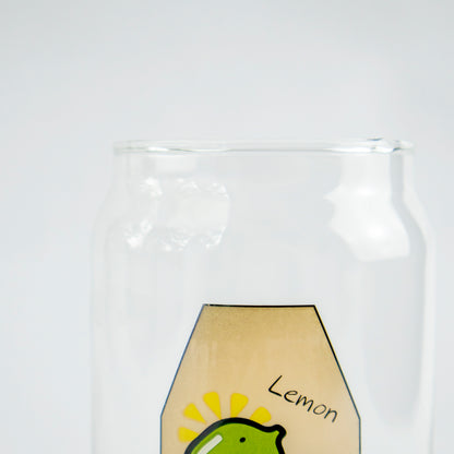 Can Glass tumbler with wooden lid and glass straw