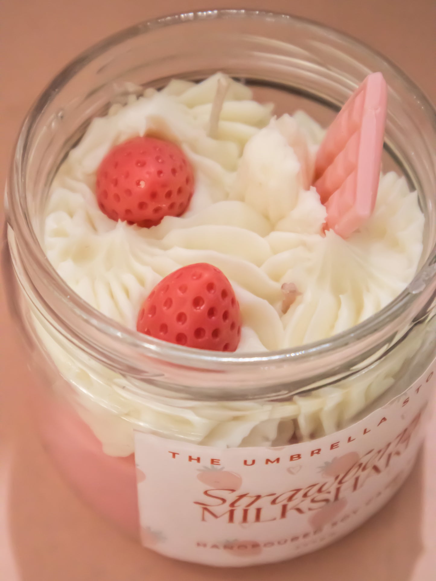 Whipped strawberry milkshake candle