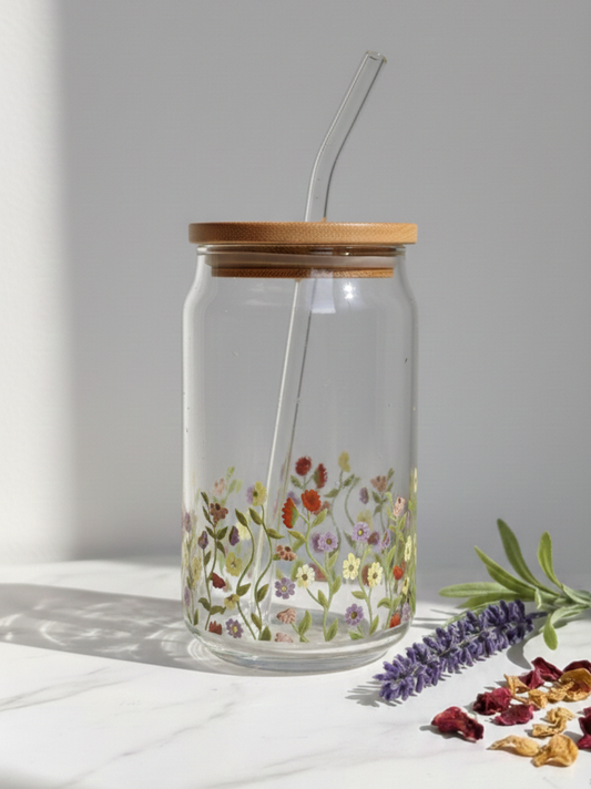 Floral print glass tumbler