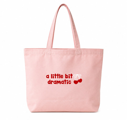 "A little bit dramatic" Baby Pink Tote Bag | Minimal Pink Aesthetic Canvas Tote