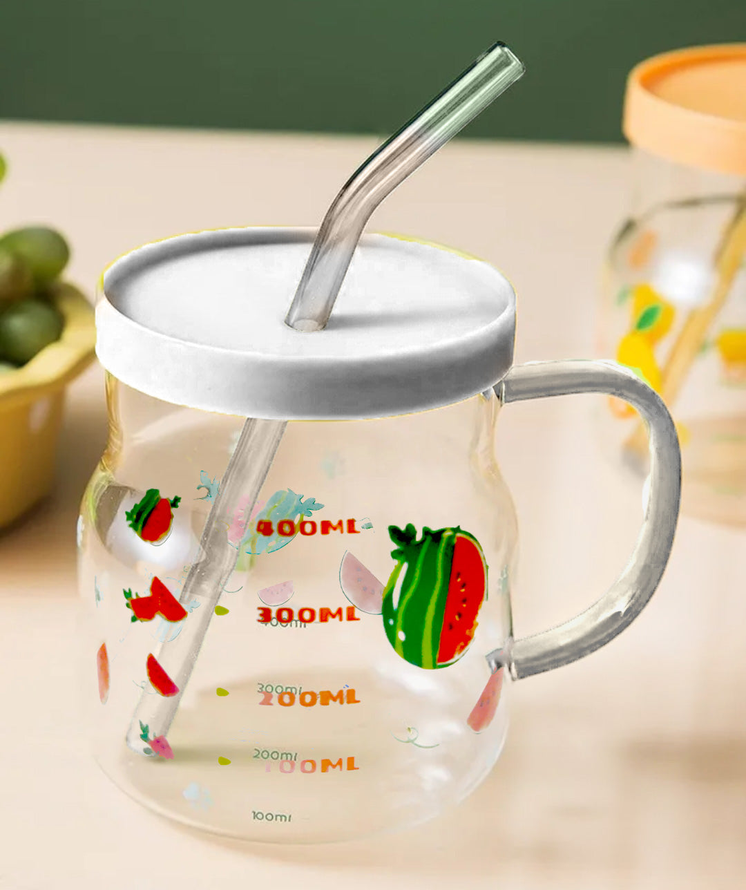 Watermelon Mason Jar | Glass Mug with lid and straw