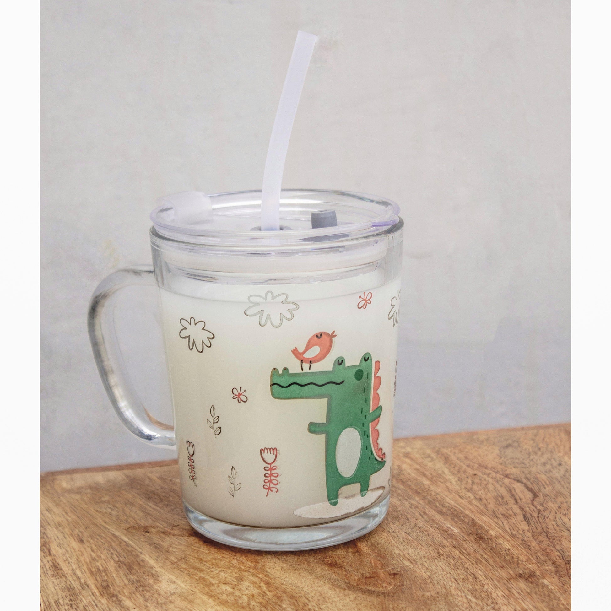 Dinosaur Glass tumbler with straw