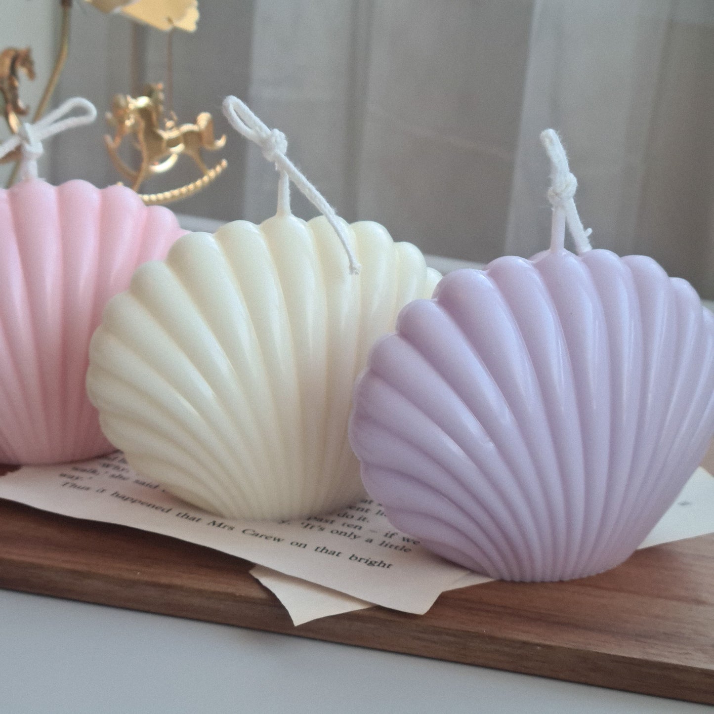 Set of 3 Sea shell candle - The Umbrella store