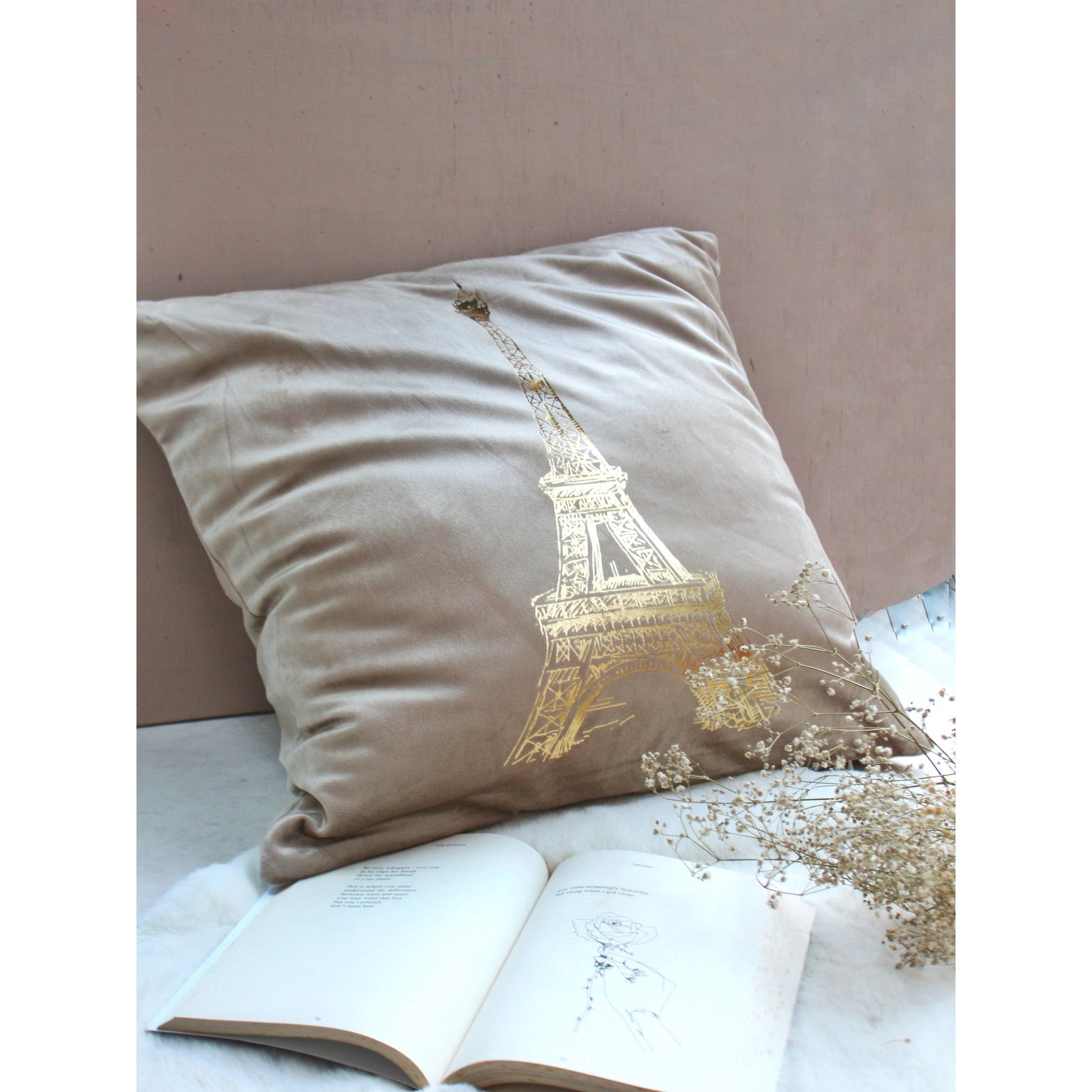 Velvet Eiffel Tower Print Cushion Cover - The Umbrella store