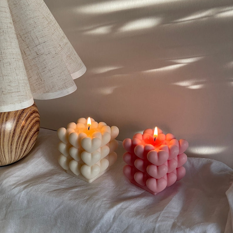 Pink Heart cube candle - The Umbrella store